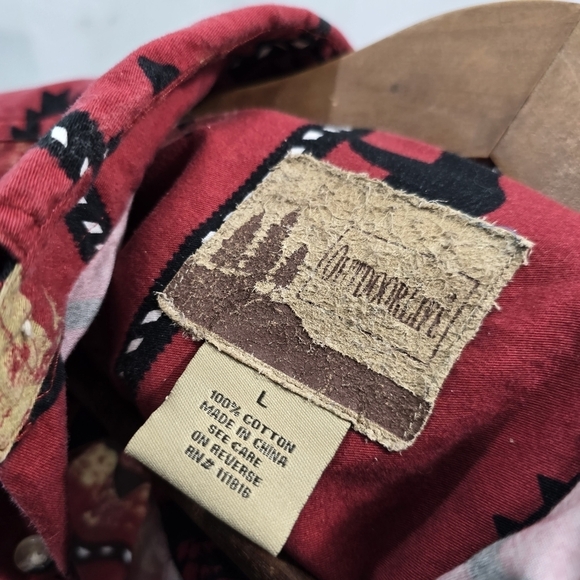 Outdoor Life Shirt Mens Large Red Camp Bear Tree Southwestern Aztec Button Down - Picture 3 of 9